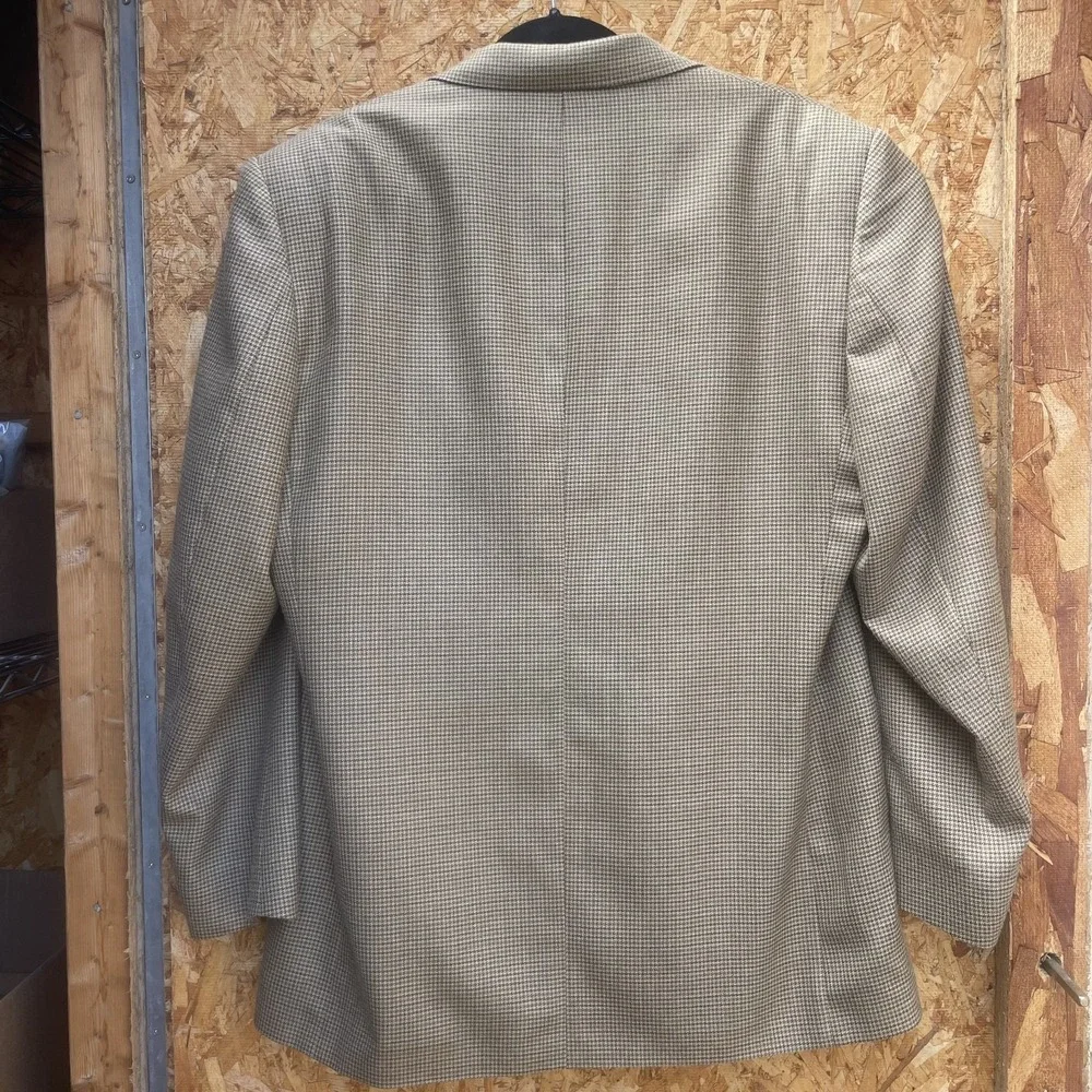 Oscar De La Renta Wool Silk Suit Jacket Blazer Mens Size 42R Brown Houndstooth